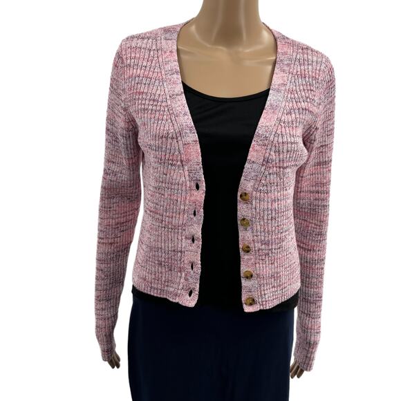 Intermix Kiera Marled Pink Knit Cropped Cardigan Sweater - Picture 9 of 13